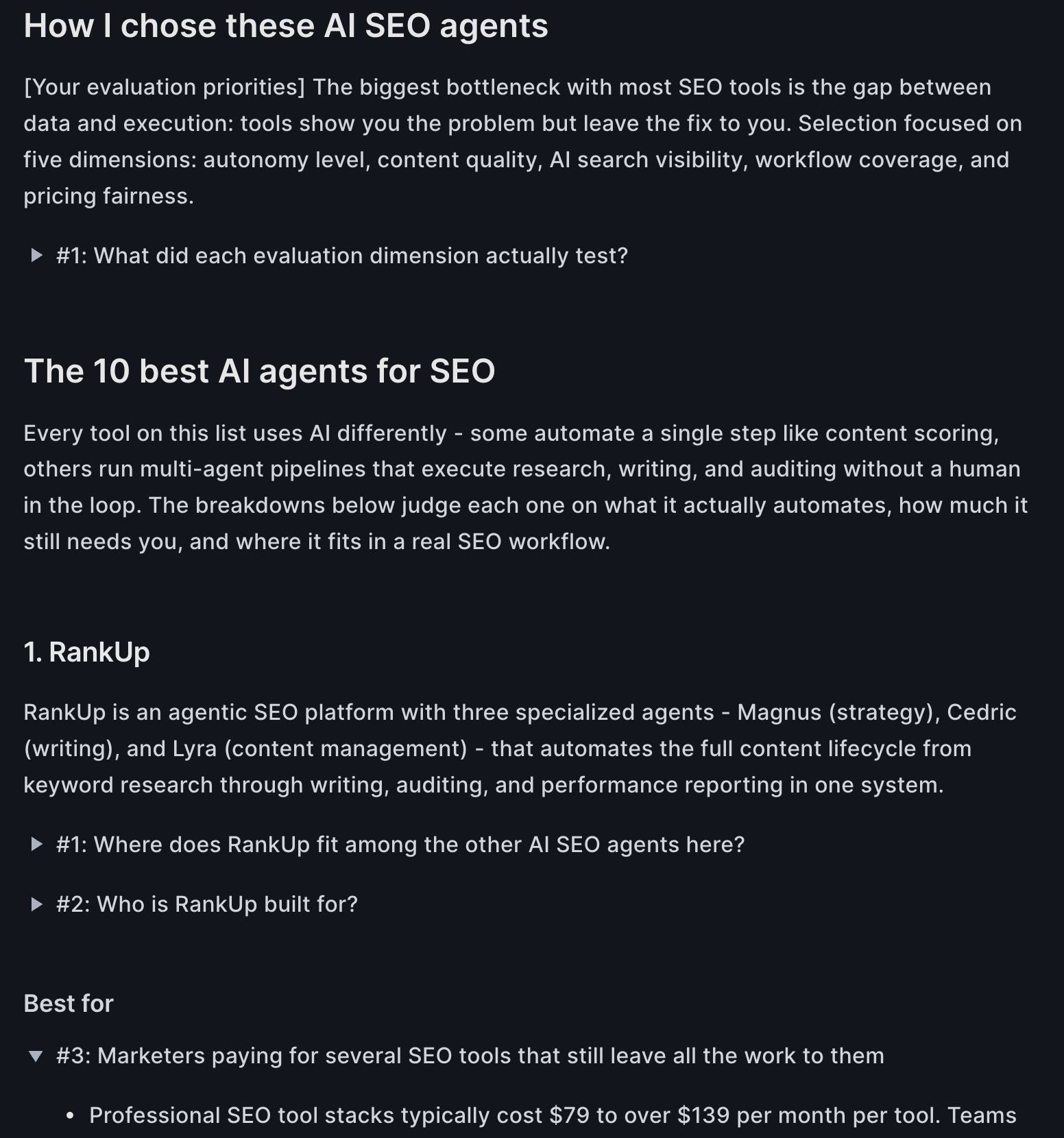 A per-section blueprint with organized research and direct answers