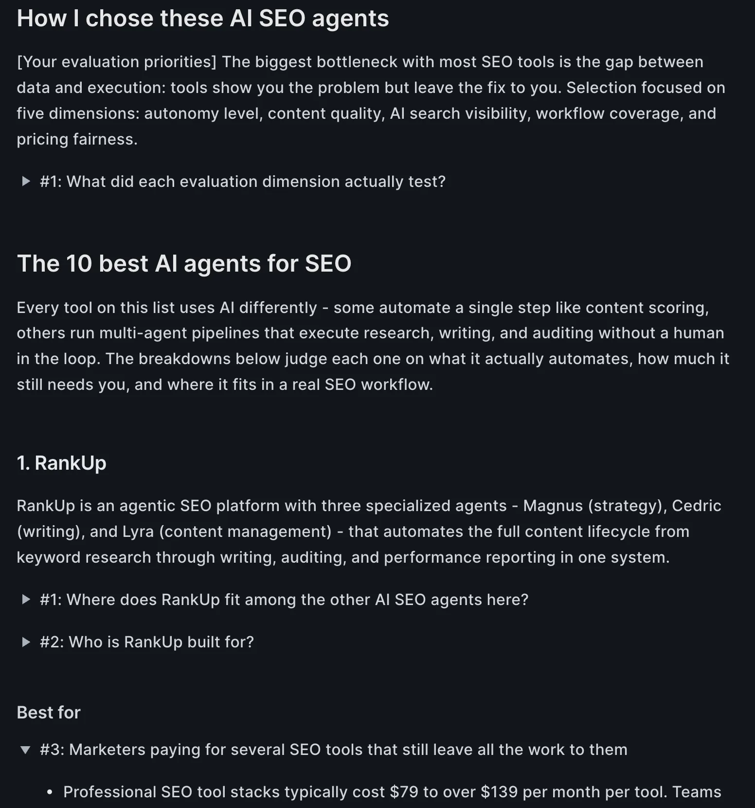 A per-section blueprint with organized research and direct answers